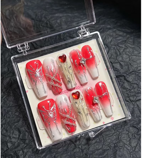A press on nails   High quality handmade shiny diamond fake nails