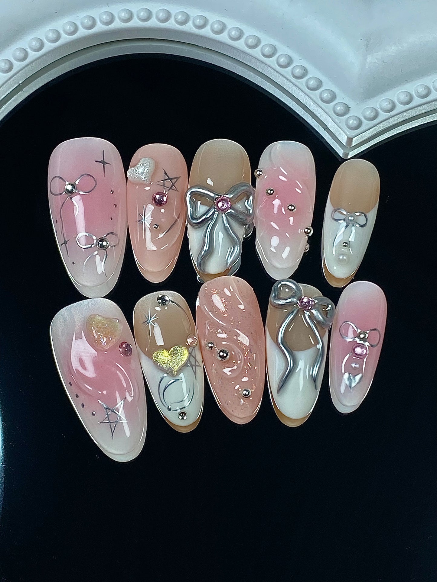 3D Almond press on nails French glitter fake nail – CICI nails art